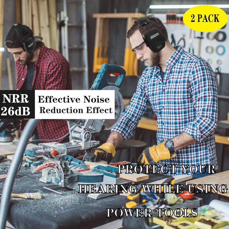 PROHEAR 016 Shooting Ear Protection Earmuffs 2 Pack, NRR 26dB for Gun Range, Hunting -Black and Black - Image 2